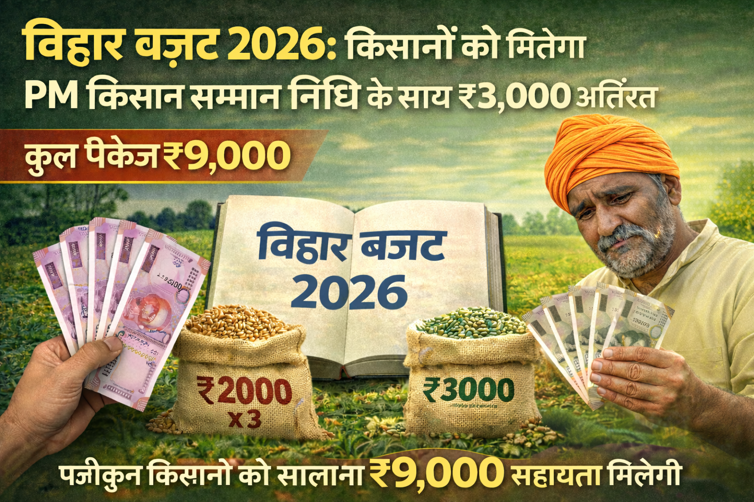 बिहार बजट 2026 में किसानों के लिए PM किसान सम्मान निधि के साथ ₹3,000 अतिरिक्त सहायता और कुल ₹9,000 पैकेज की जानकारी